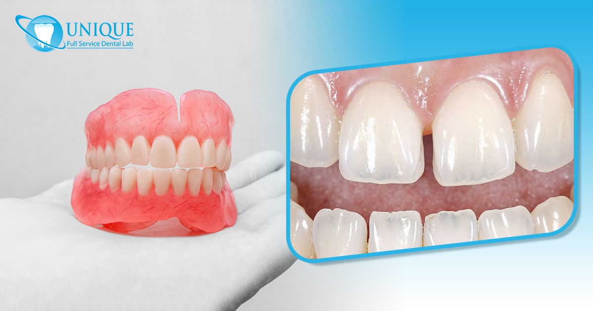 hand-holding-dental-prosthesis-and-close up-of-gapped-teeth