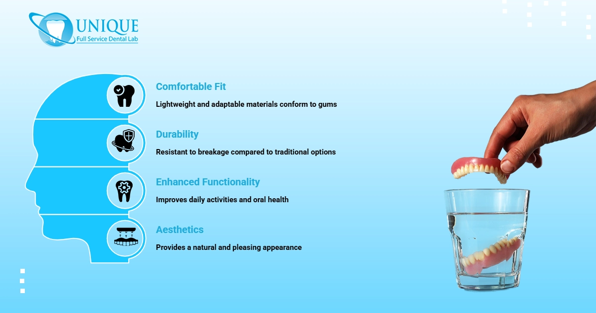 Benefits of flexible dentures: comfortable, durable, functional, and natural-looking dental solutions