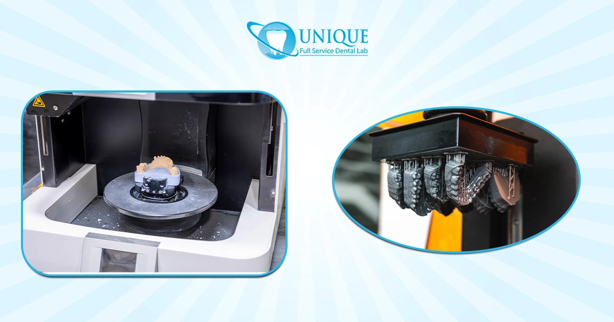 3D printer creating a dental model in a modern dental lab.