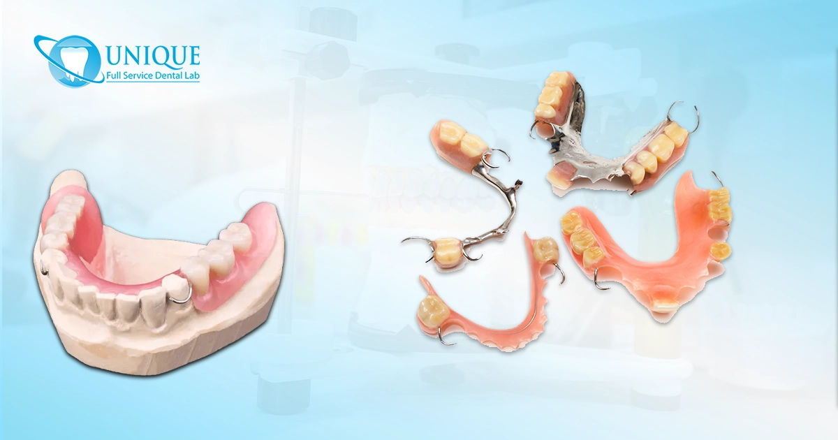 The banner displays, a set of custom partial and full dentures designed to restore natural smiles.